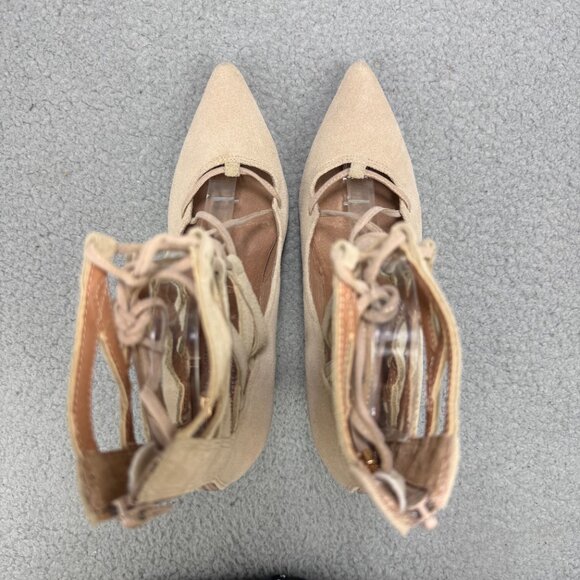 Jeffrey Campbell Pumps Womens 6 Shoes Beige Suede Heels Stiletto Lace Up Cage - Picture 6 of 11